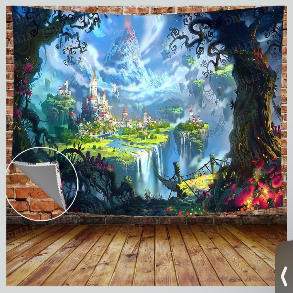 Large Enchanted Castle Forest Tapestry Wall Decor- Fantasy
